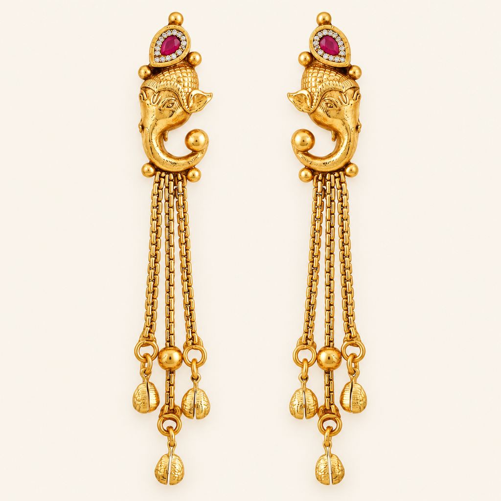 Stunning long antique gold ganesh necklace set