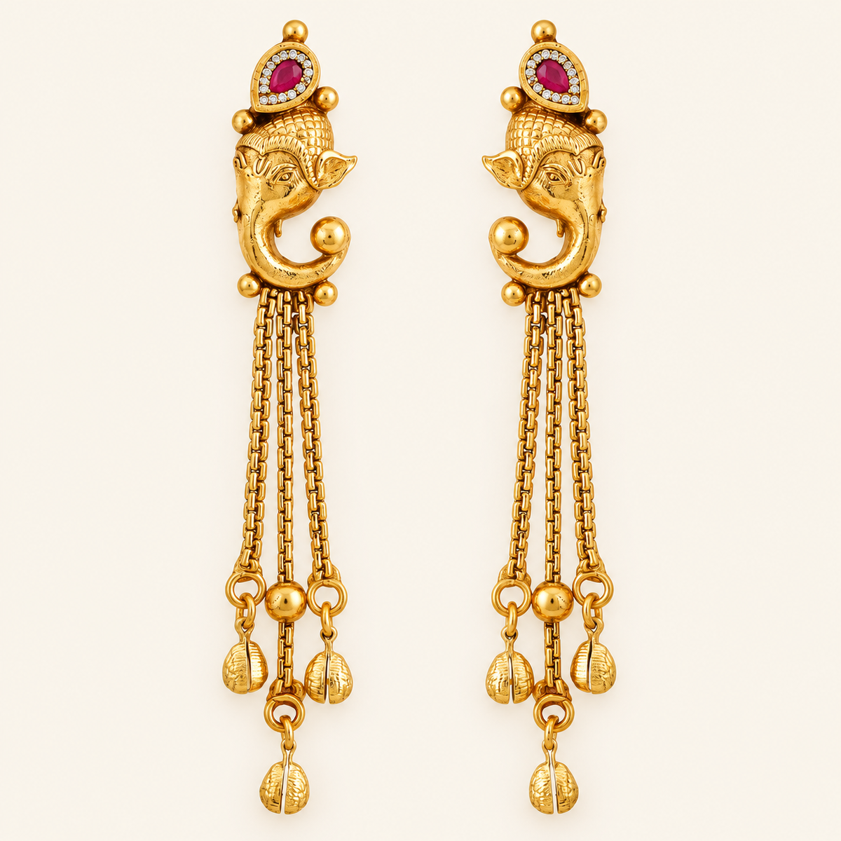 Stunning long antique gold ganesh necklace set