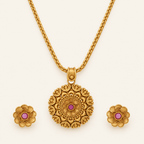 Beautiful Antique floral stone pendant set