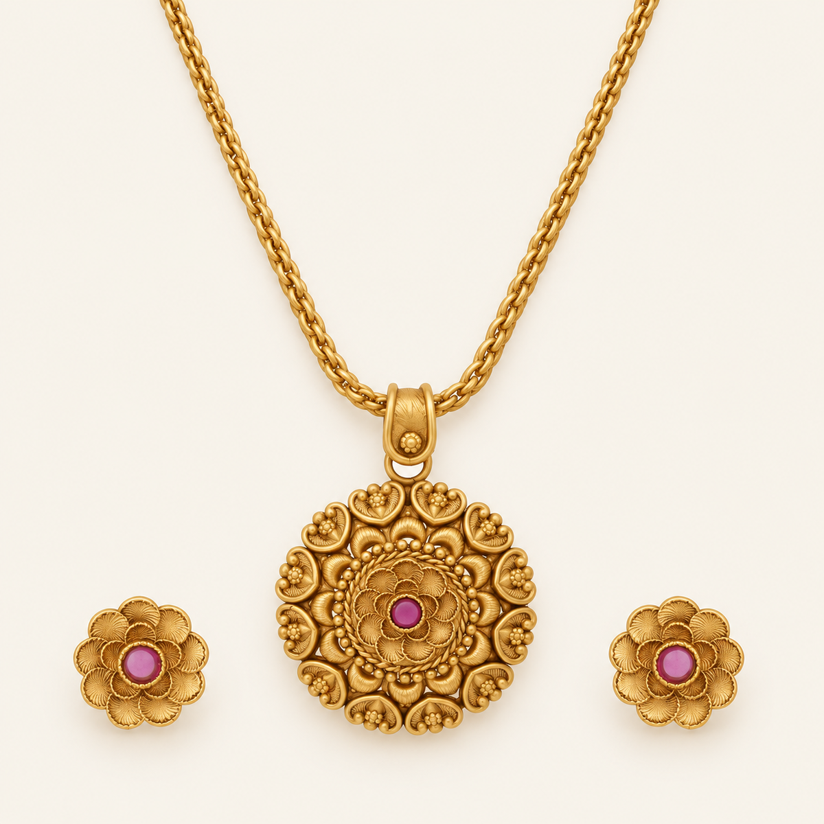 Beautiful Antique floral stone pendant set