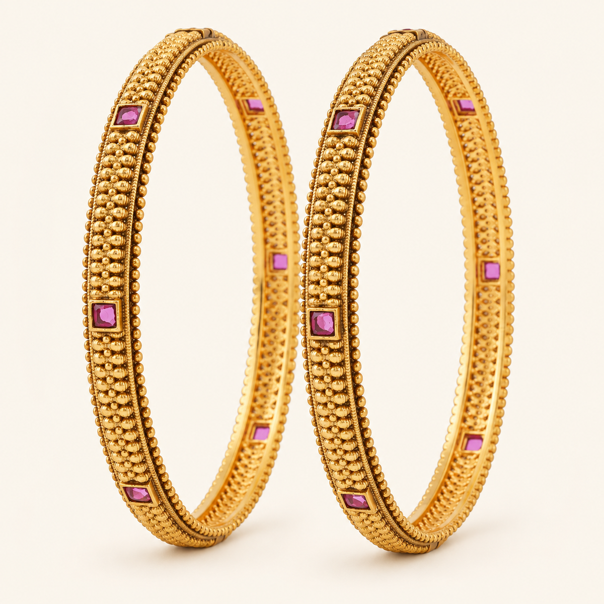 Stunning stone antique gold bangle set