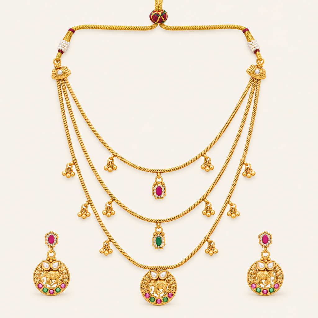 Stunning antique gold stone elephant necklace set