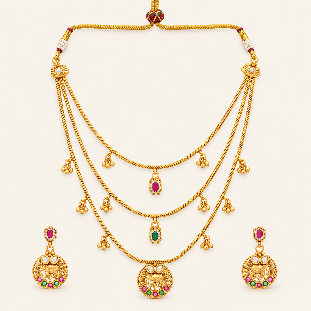 Stunning antique gold stone elephant necklace set