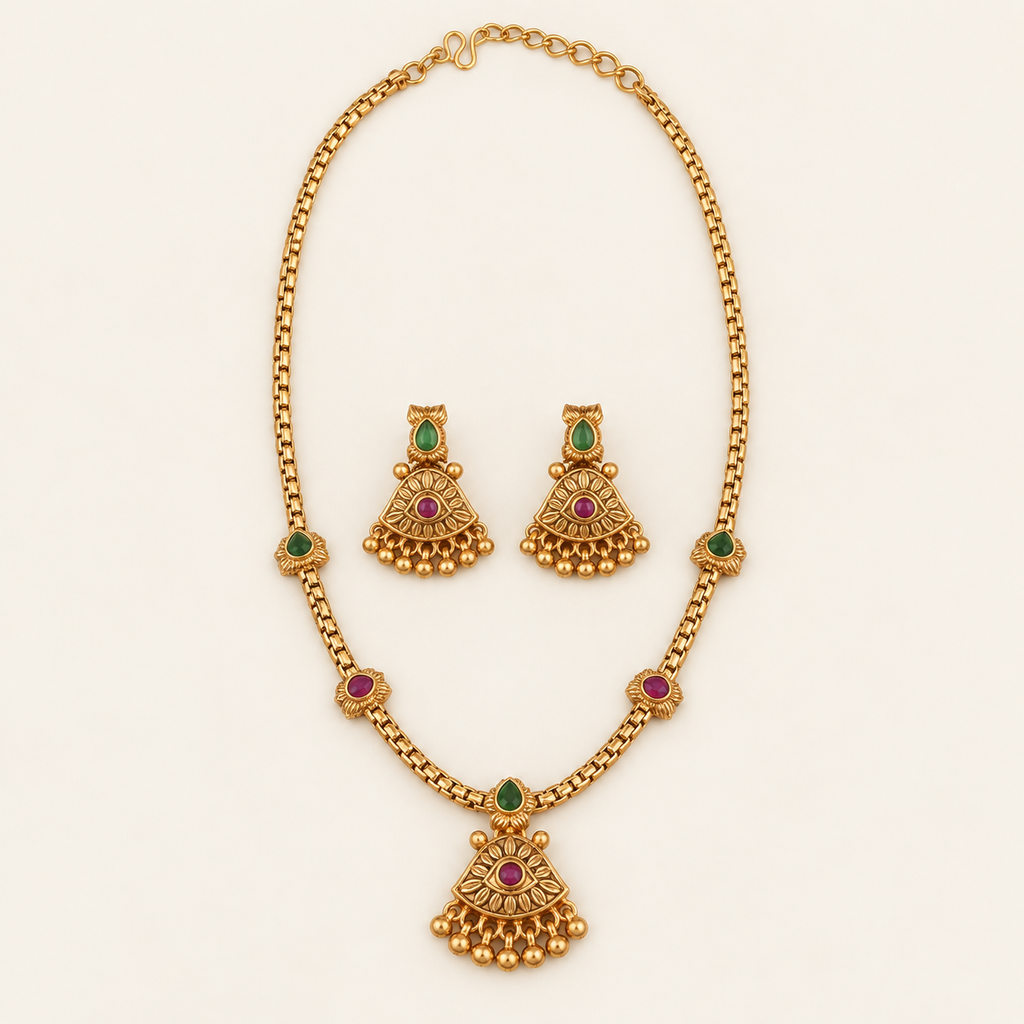 Antique Gold Stone Necklace Set