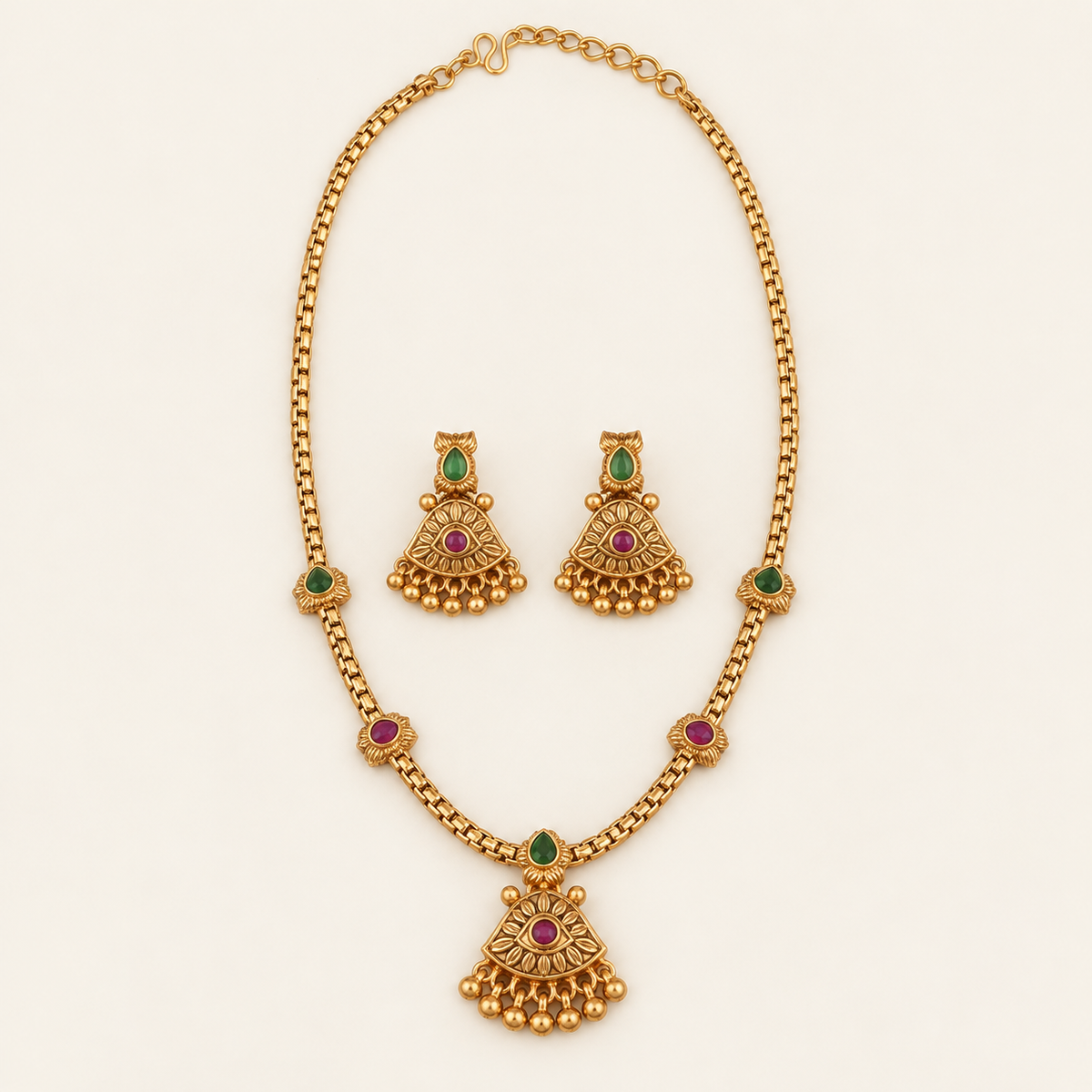 Antique Gold Stone Necklace Set