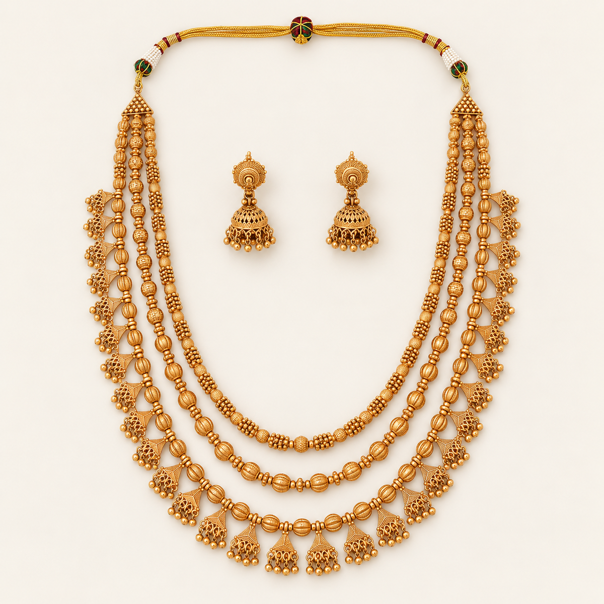 Long plain stunning gold mala necklace set
