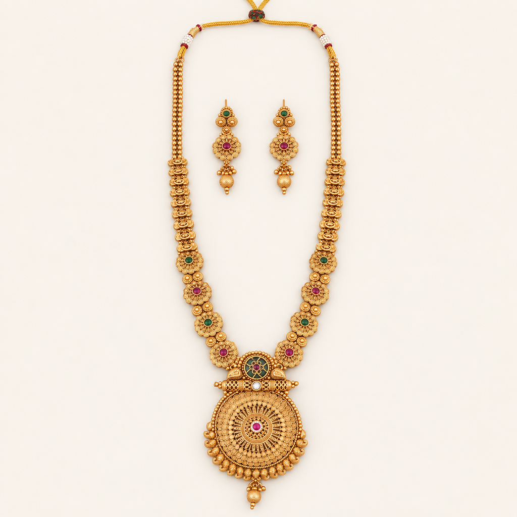 Antique Gold Rajrani Mandala Necklace Set