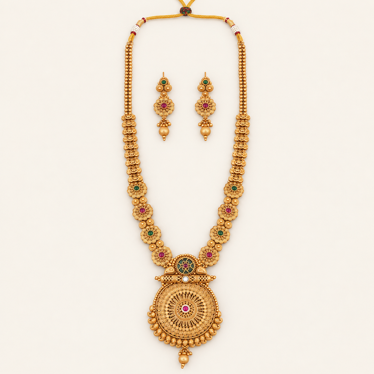 Antique Gold Rajrani Mandala Necklace Set