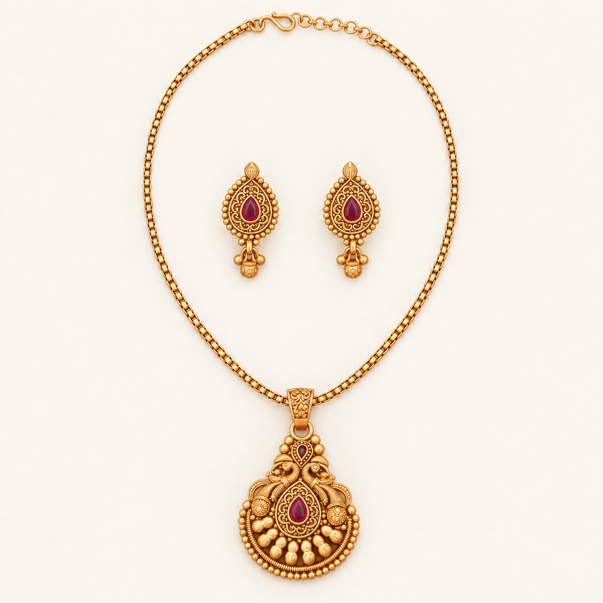 Antique Gold Ruby Stone Pendant Set