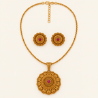 Gold Plated Floral Big Pendant Set