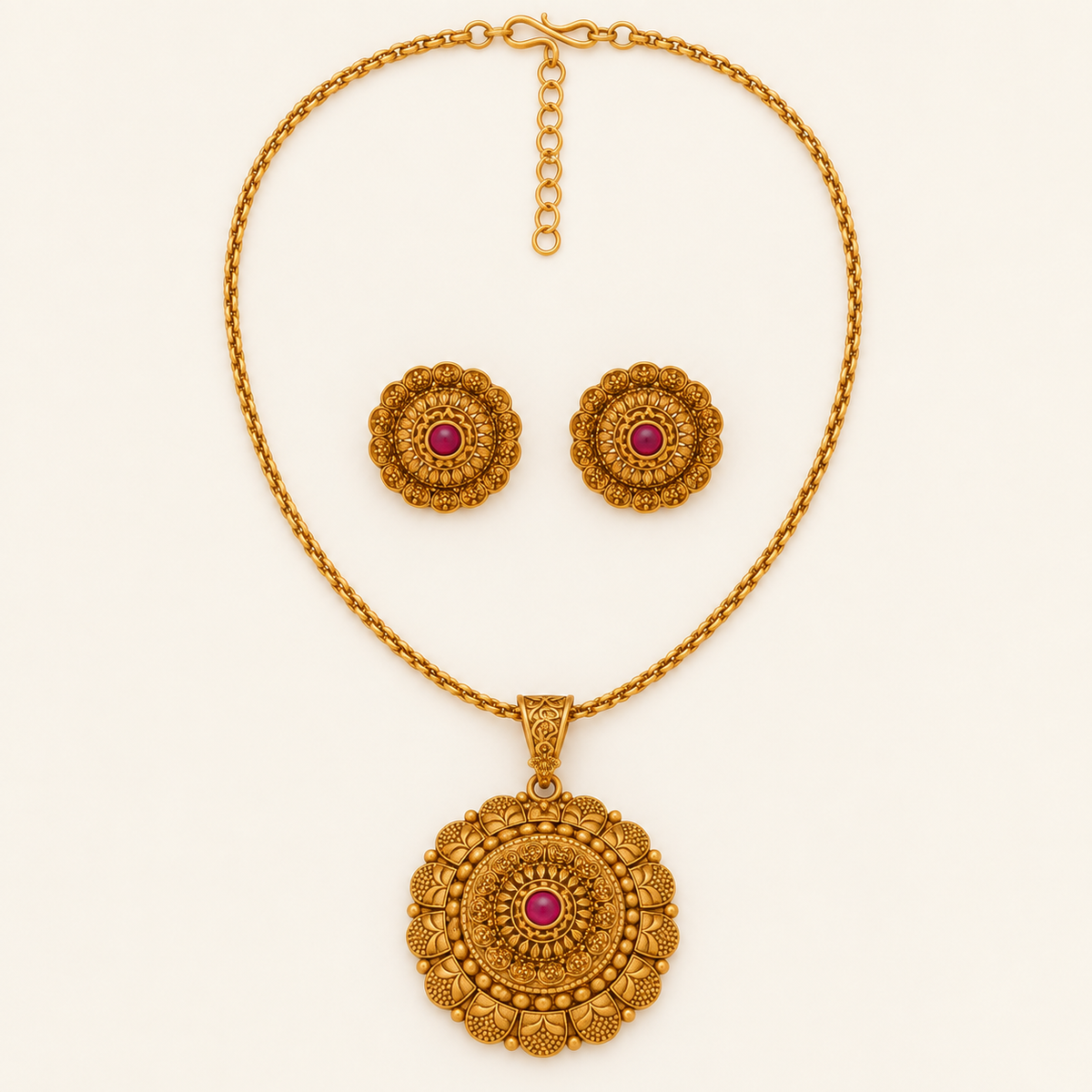 Gold Plated Floral Big Pendant Set