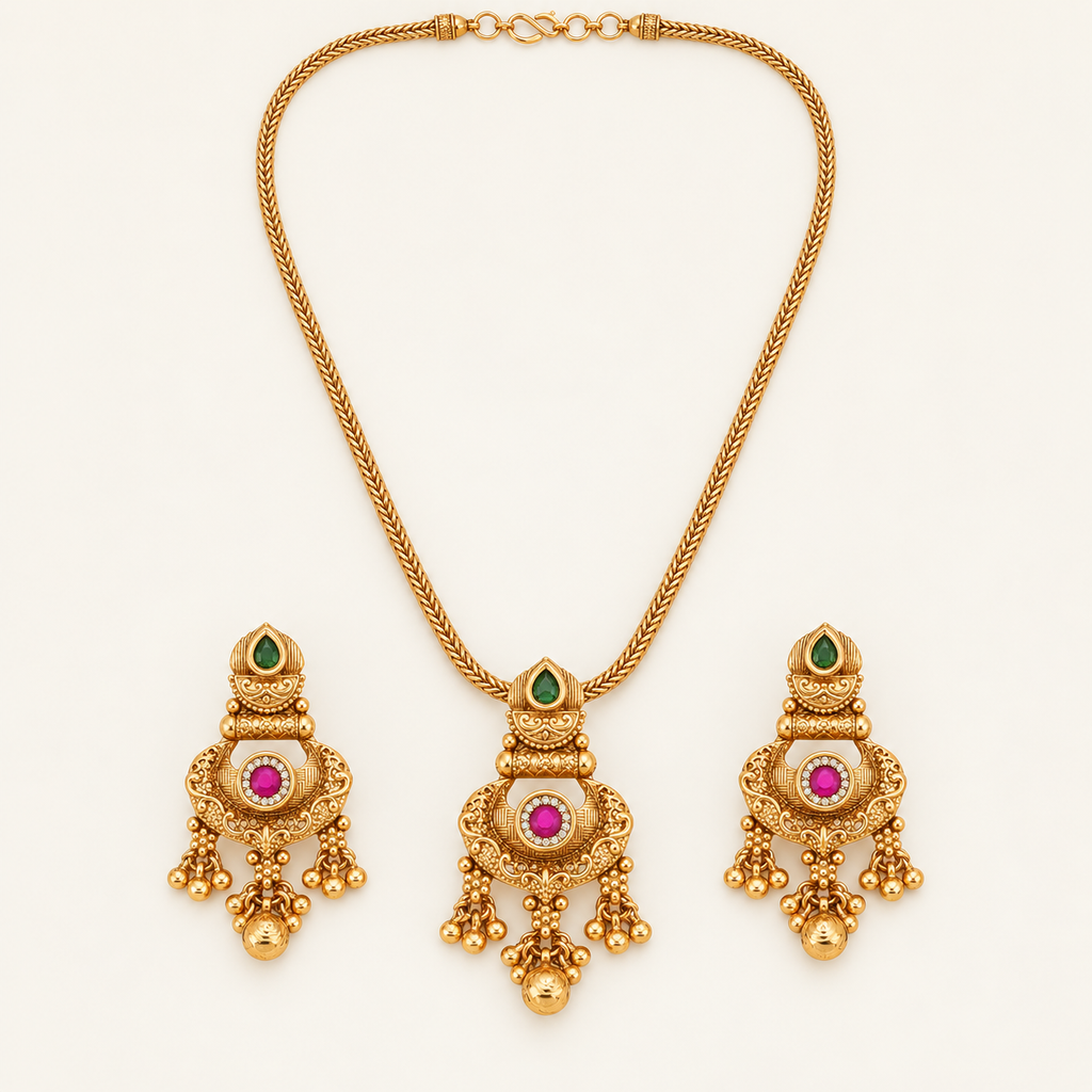 Antique Gold Stone Pendant Set