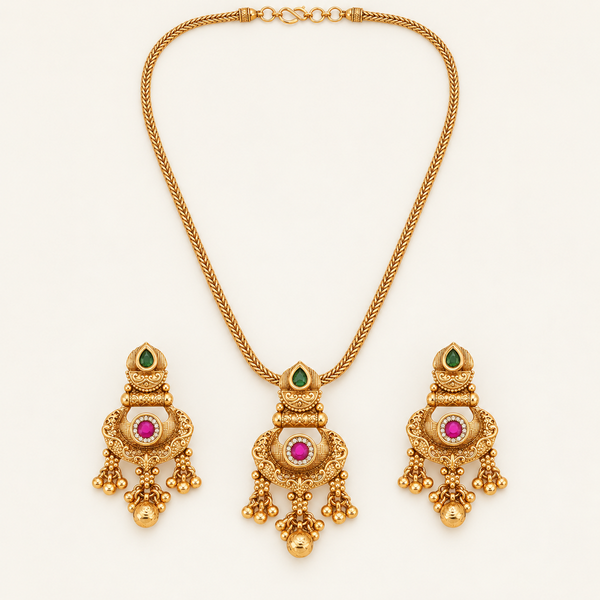 Antique Gold Stone Pendant Set