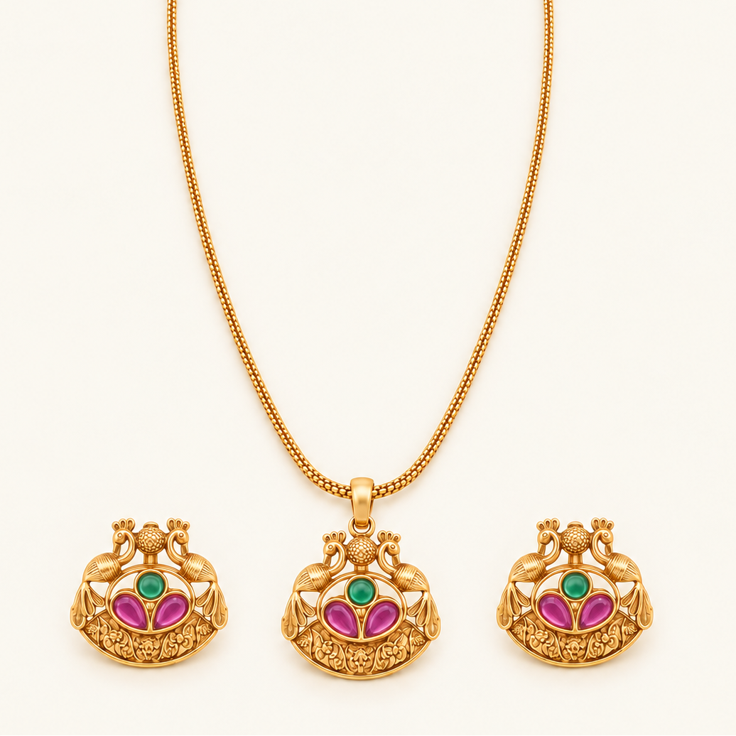 Gold Plated Muticolor Pendant Set