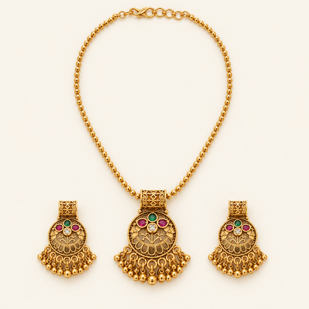 Beautiful stone gold pendant set with earring
