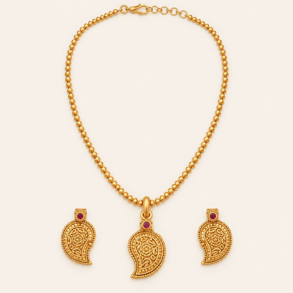 Gold Plated Paisley Pendant Set