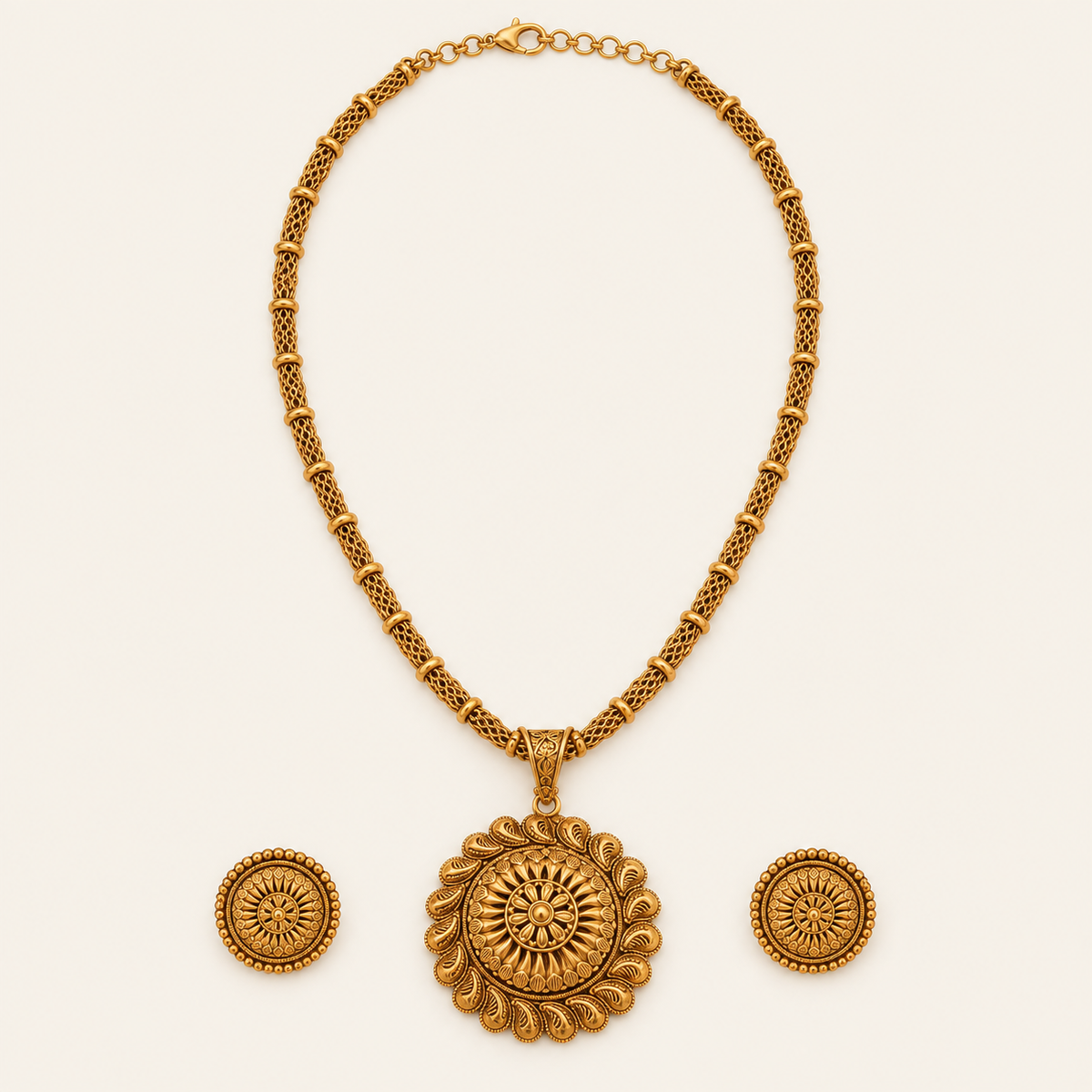 Gold Plated Plain Big Pendant Set