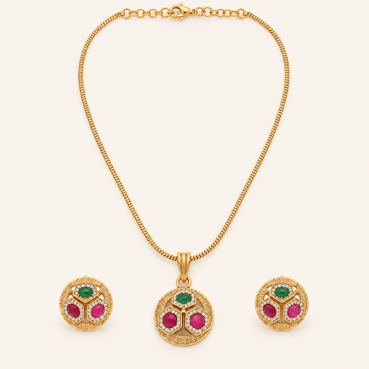 Antique Gold Multicolor Stone Pendant Set
