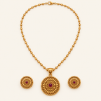 Cute gold finish floral ruby stone pendant set