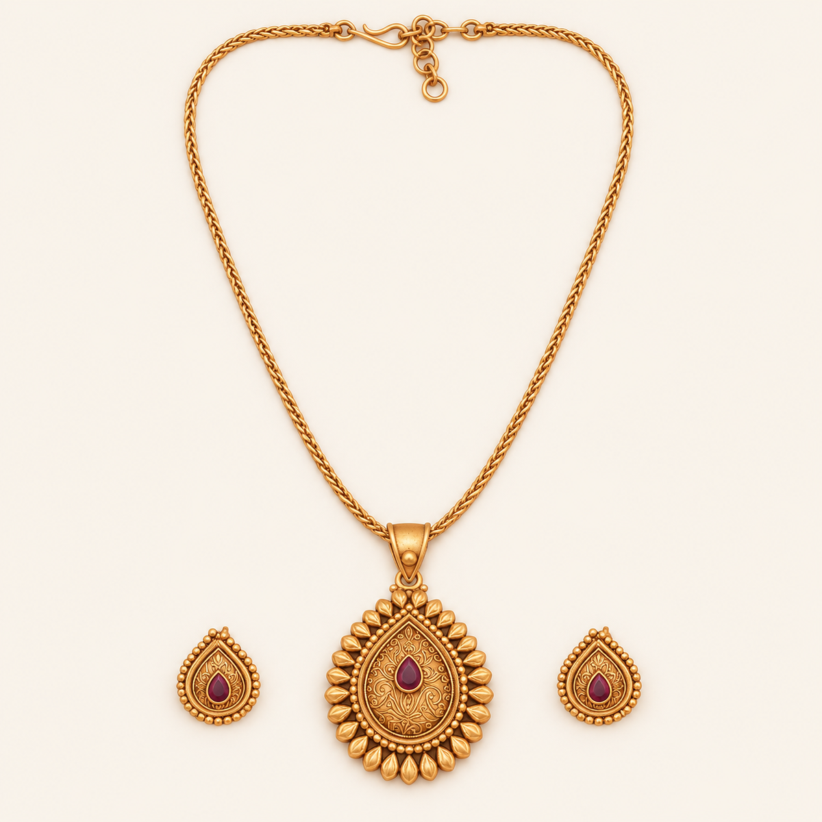 Amazing antique gold pear shaped antique gold pendant set