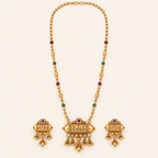 Long elegant stone antique gold pendant set