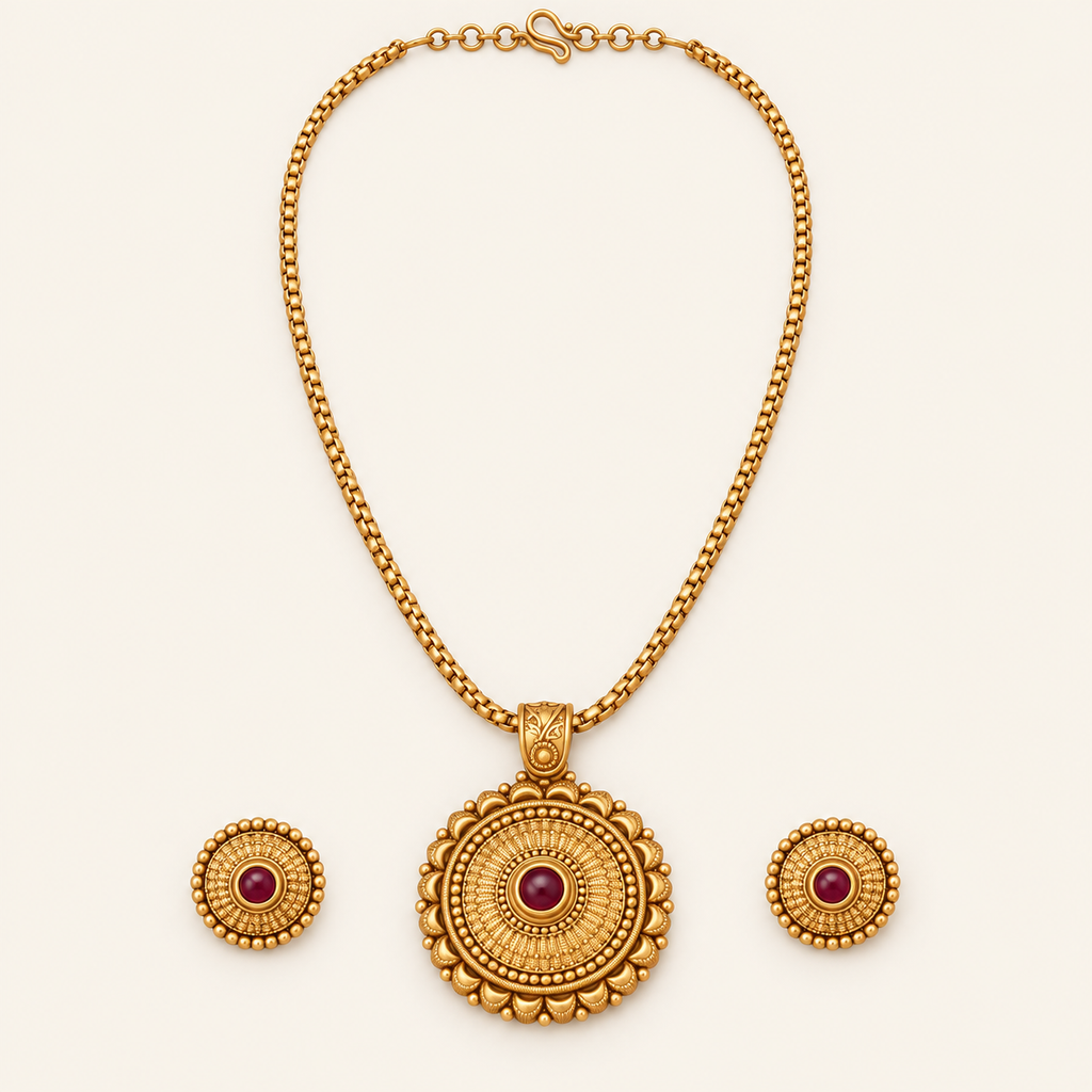 Beautiful traditional antique gold round pendant set