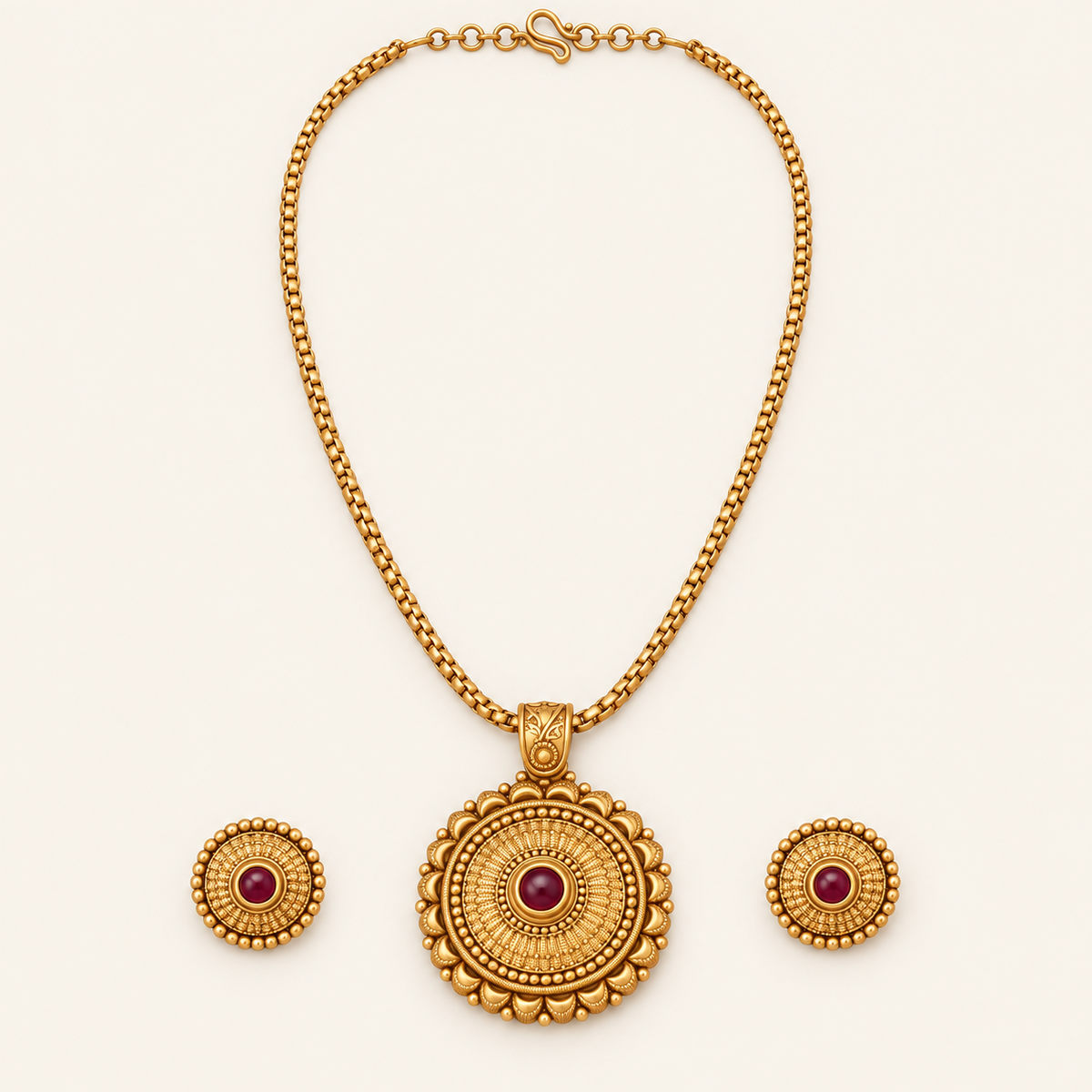 Beautiful traditional antique gold round pendant set