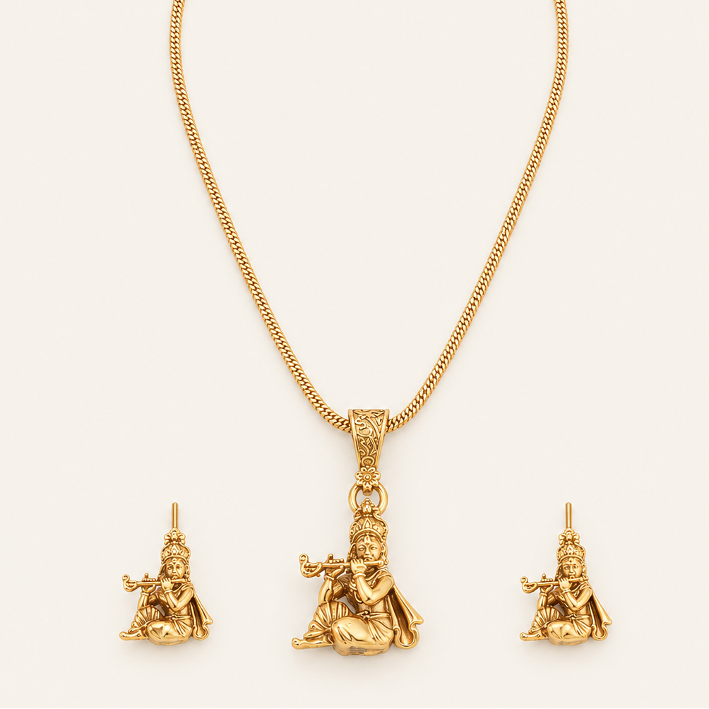 Beautiful plain gold krishna pendant set