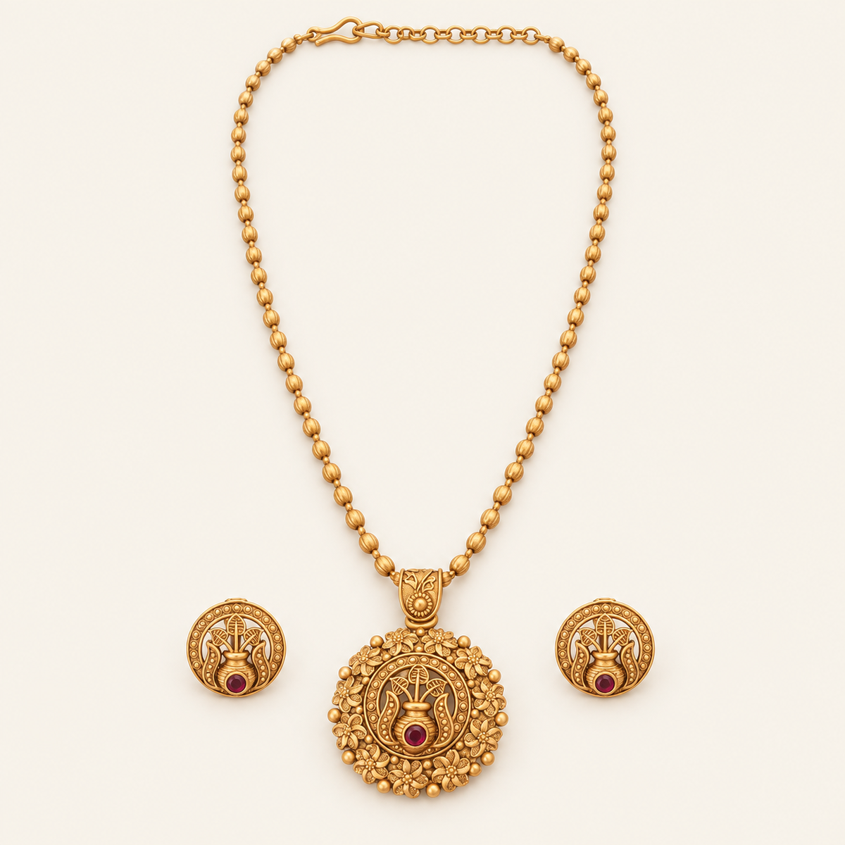 Antique Gold Carved Pendant Set