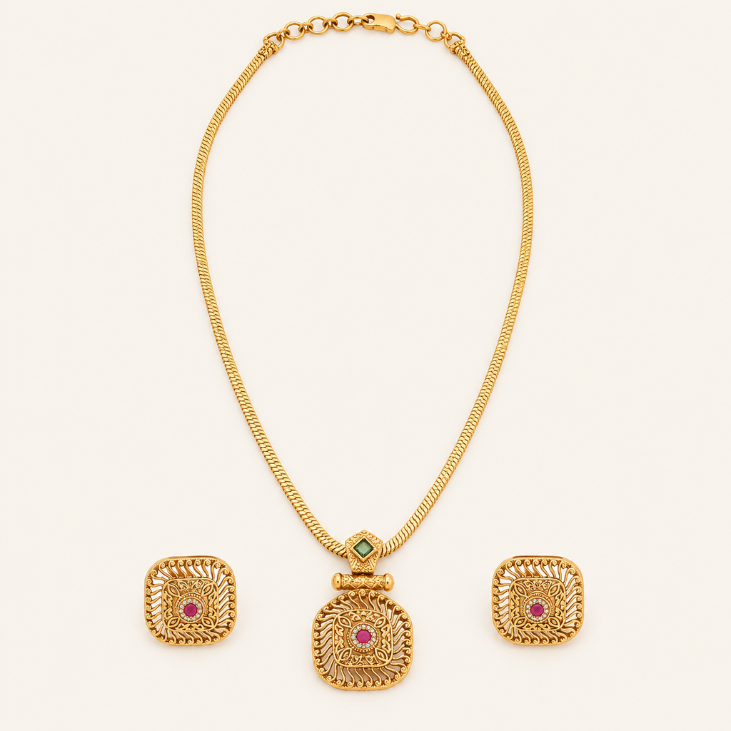 Beautiful stone gold plated pendant set
