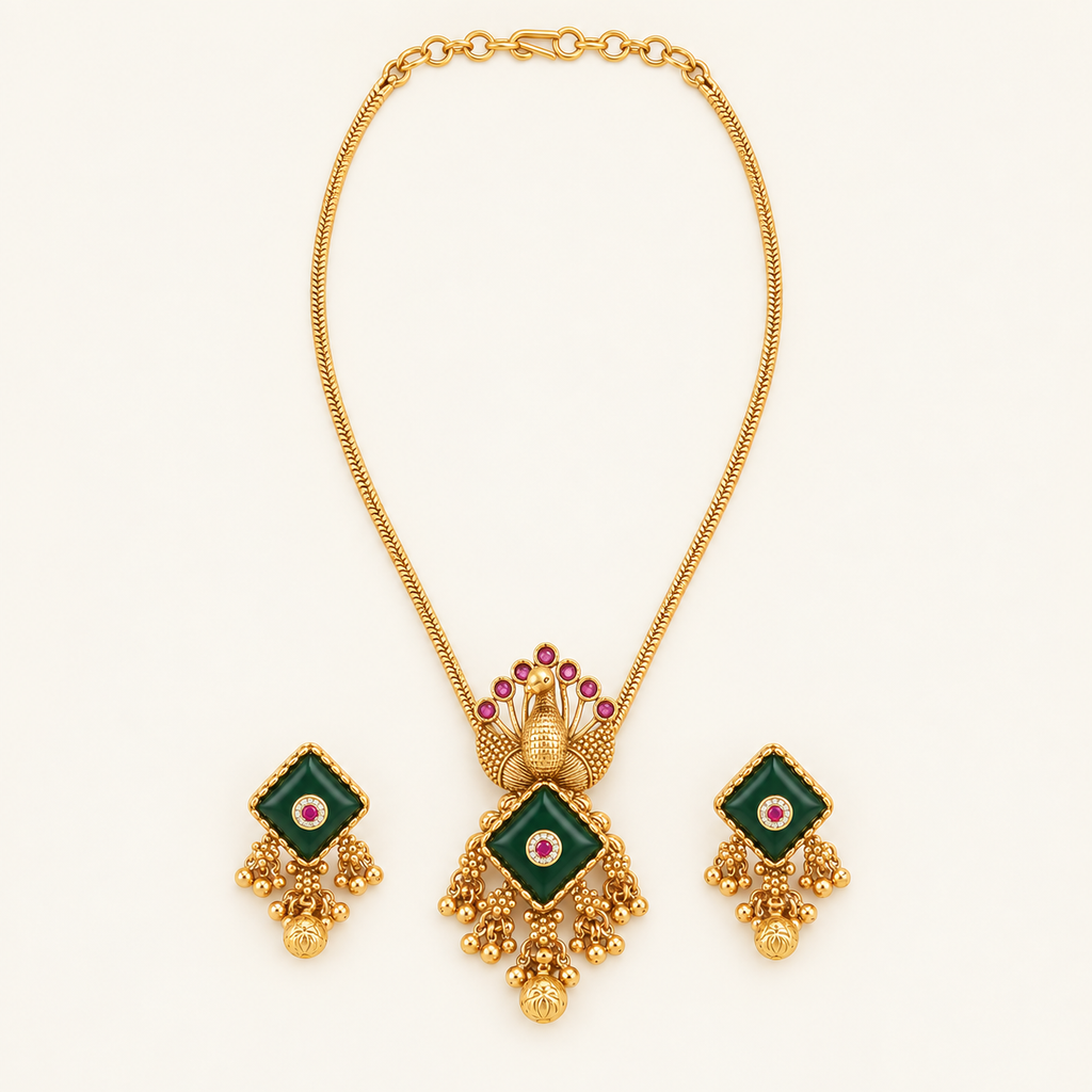 Beautiful peacock stone gold plated pendant set