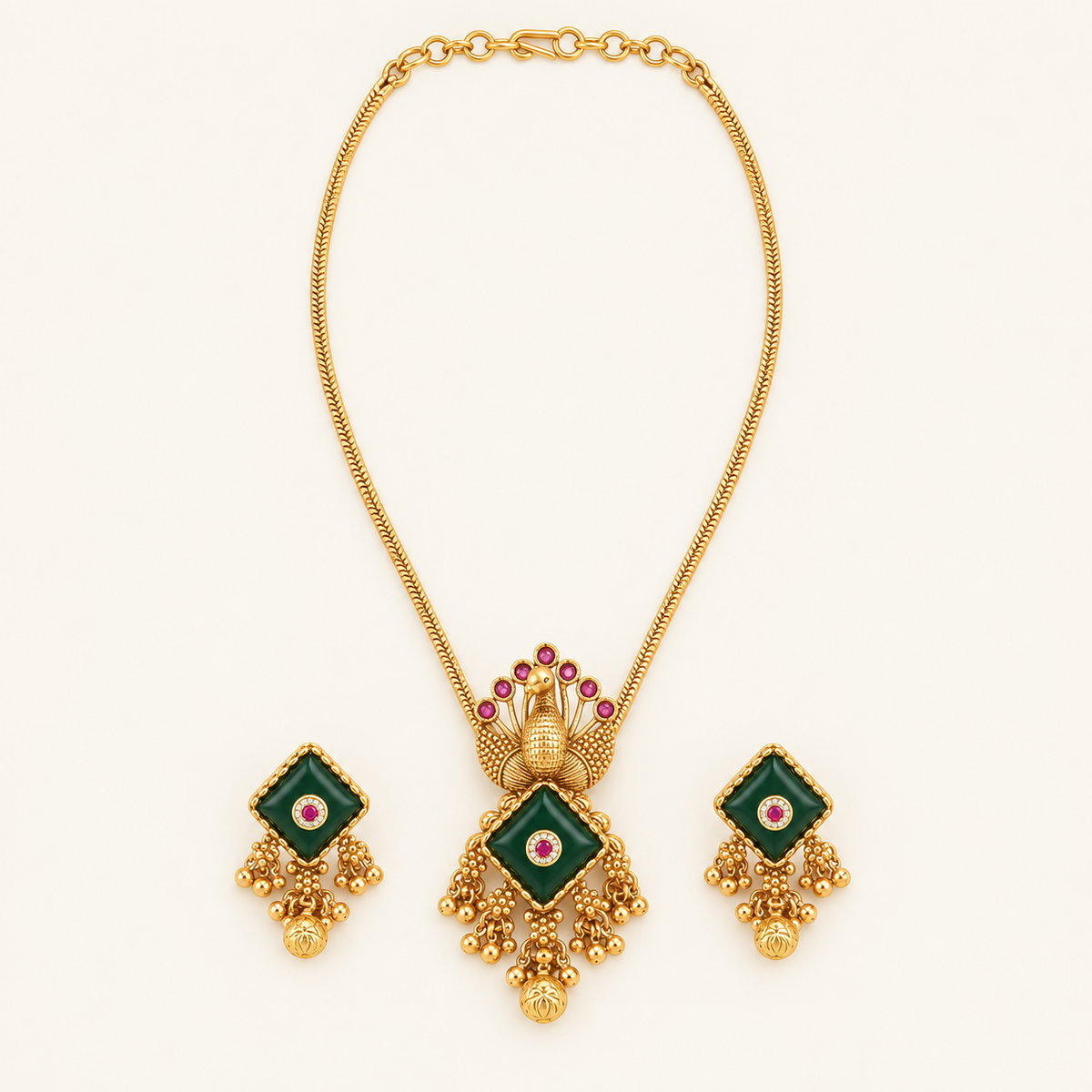 Beautiful peacock stone gold plated pendant set