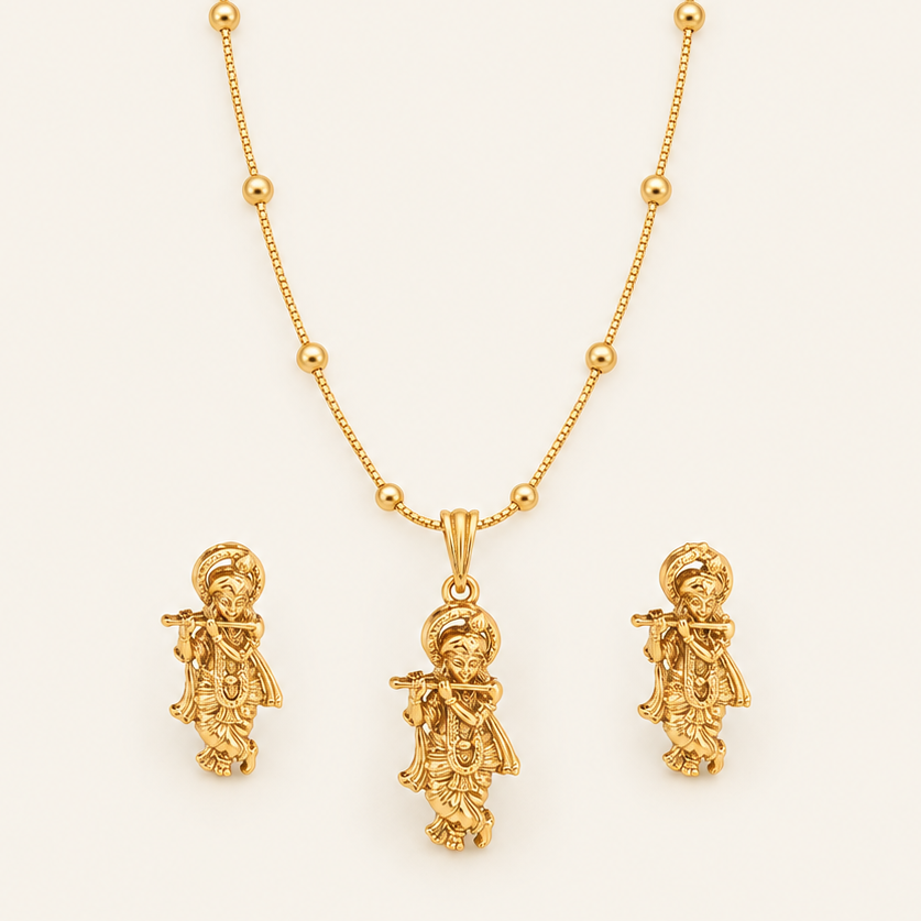 Gold Plated Krishna Pendant Set
