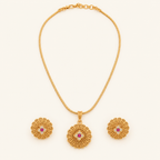 Antique Gold Floral Stone Pendant Set