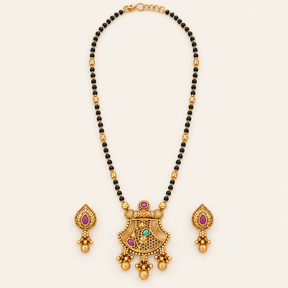 Antique Gold Long Stone Mangalsutra Set