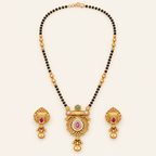 Stunning antique gold stone mangalsutra set with earring