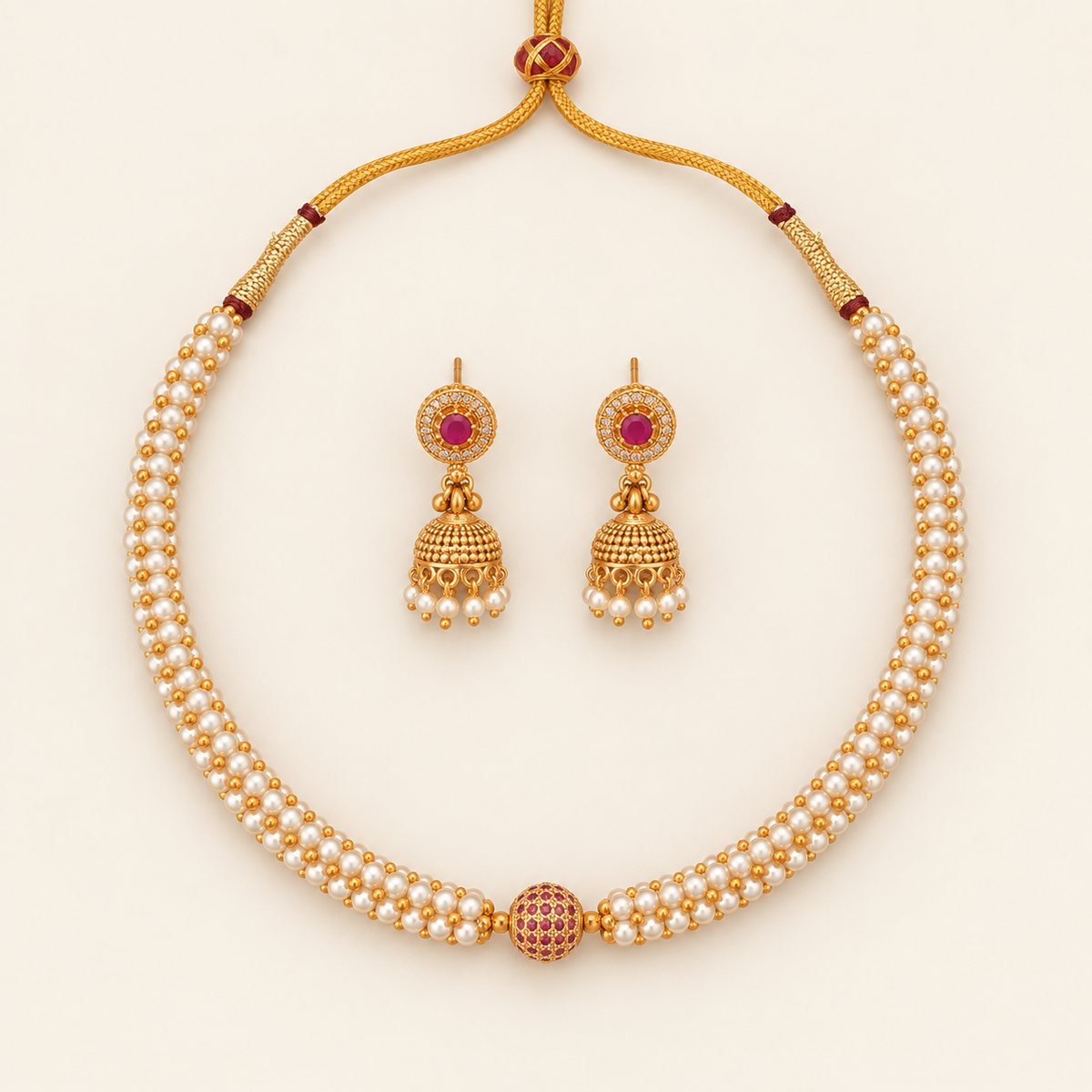 Cute elegant gold pearl necklace set