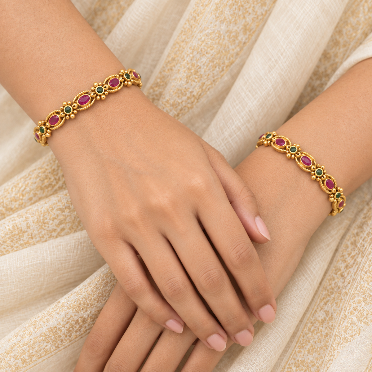 Sleek antique gold stone bangle set