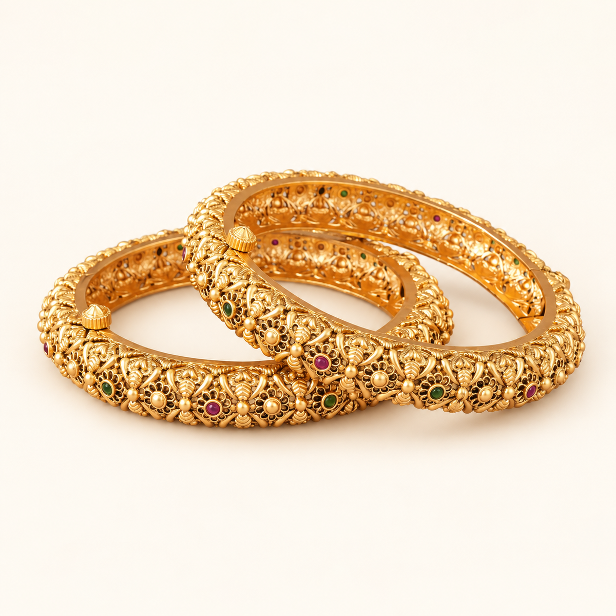 Antique Gold Multicolor Openable Bangle Set