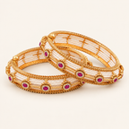 Antique Gold Pearl Ruby Stone Bangle Set