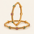 Antique Gold Multicolor Stone Bangle Set