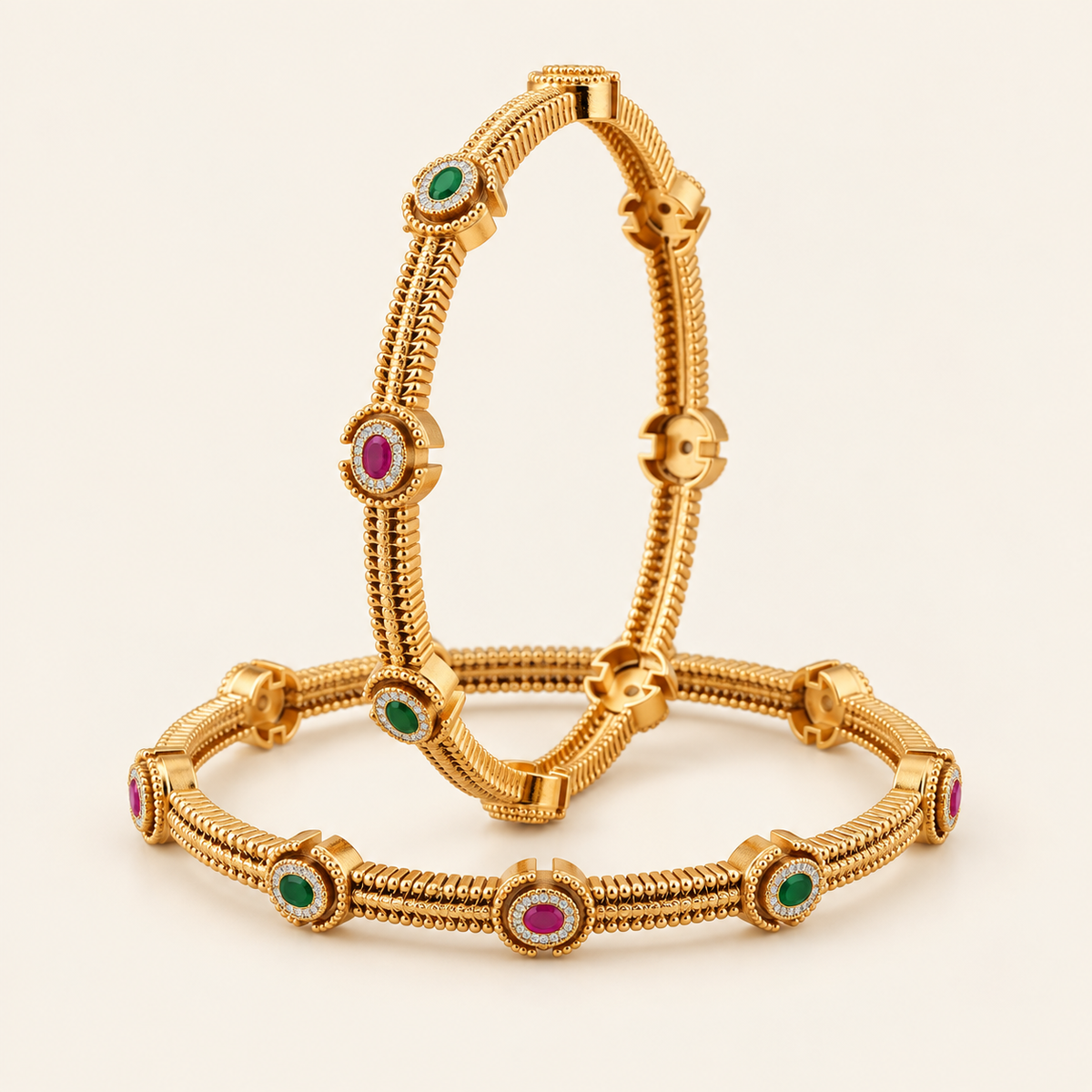 Antique Gold Multicolor Stone Bangle Set