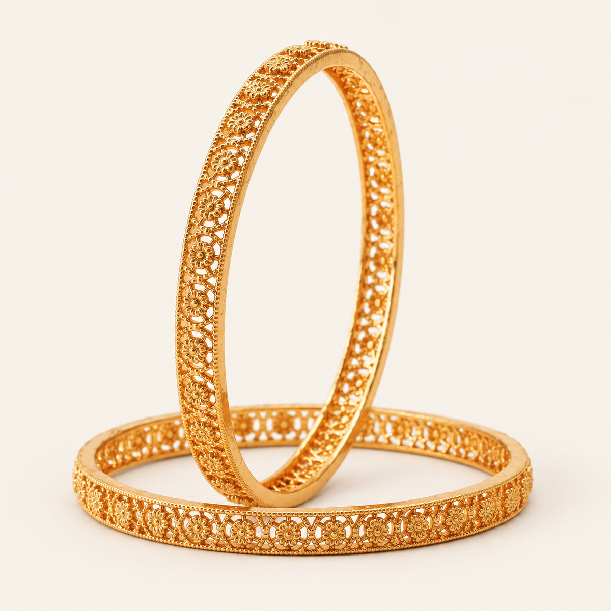 Gold Plated Plain Floral Bangle Set
