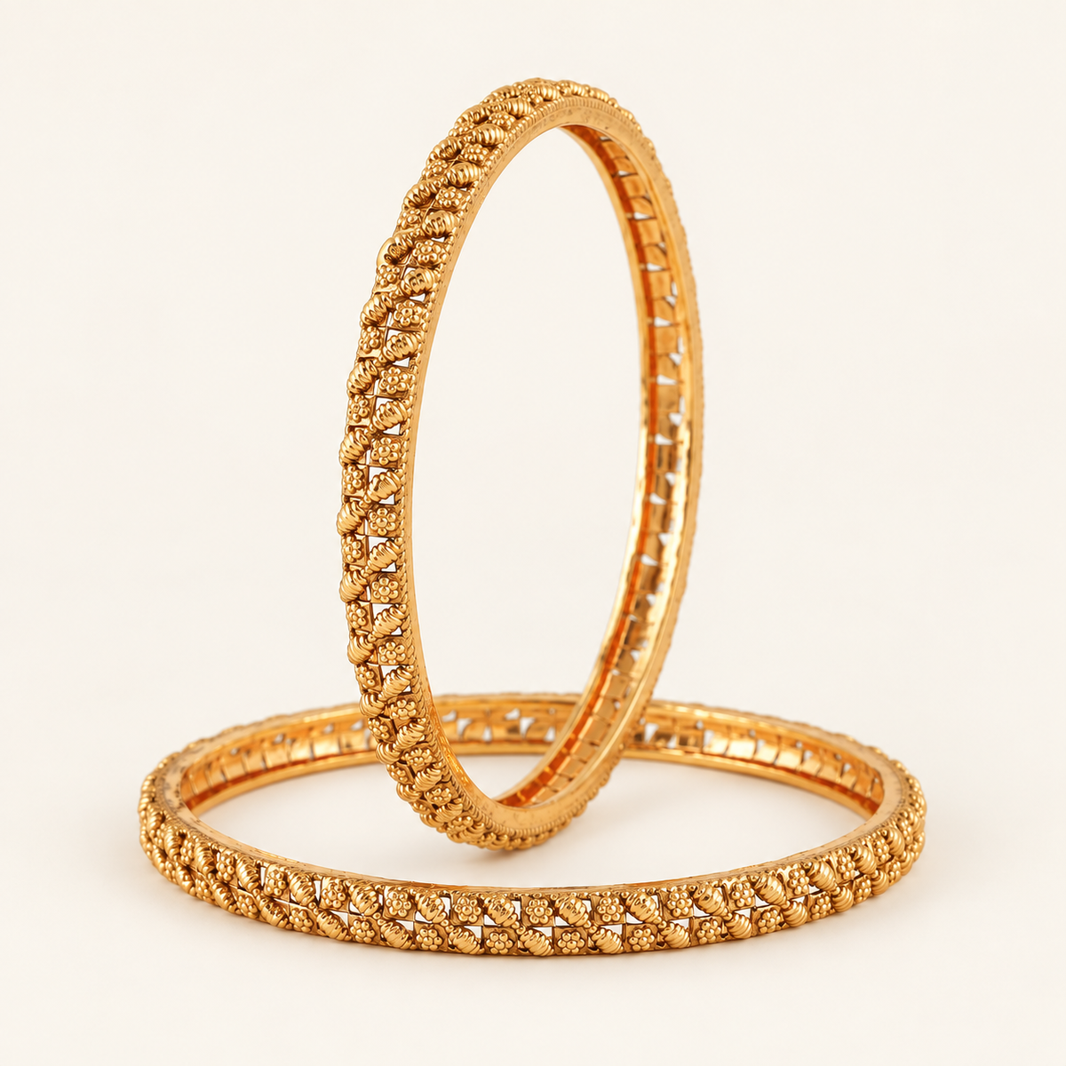 Gold Plated Leaf Plain Bangle Set