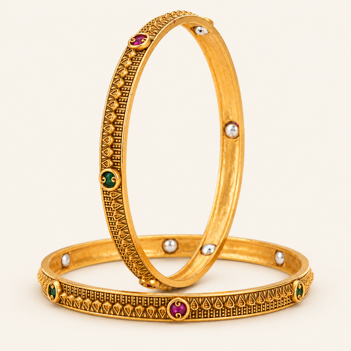 Gold Plated Stone Bangle Set