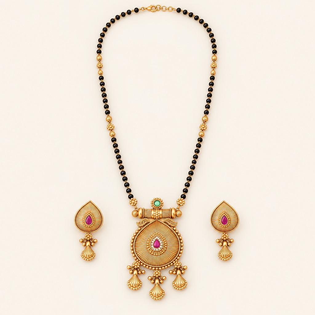 Antique Gold Plain Stone Mangalsutra Set