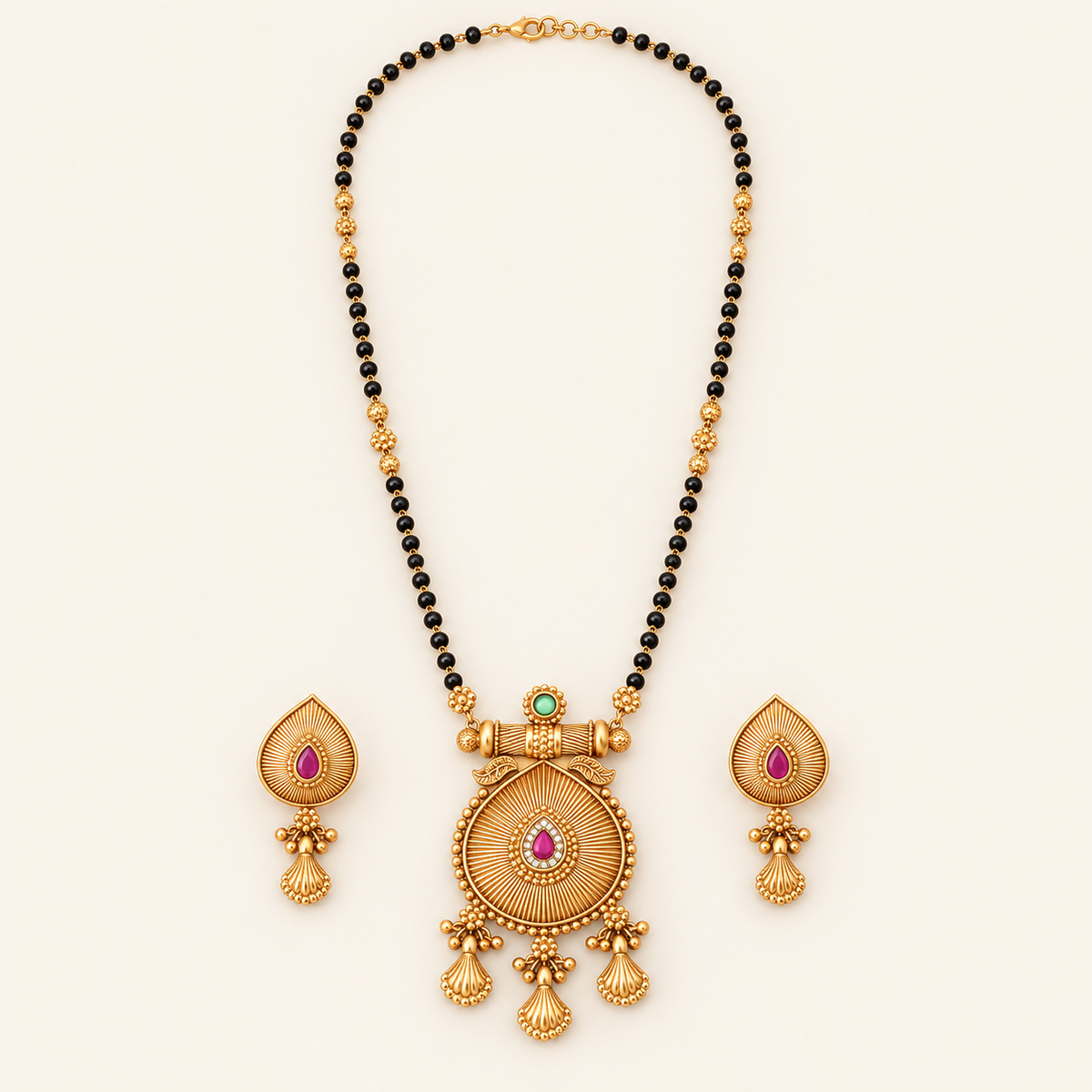 Antique Gold Plain Stone Mangalsutra Set
