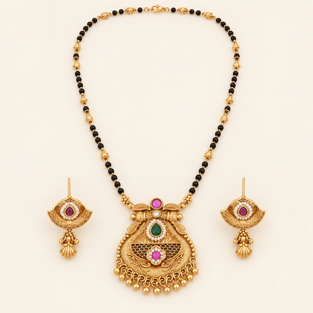 Antique Gold Stone Mangalsutra Set
