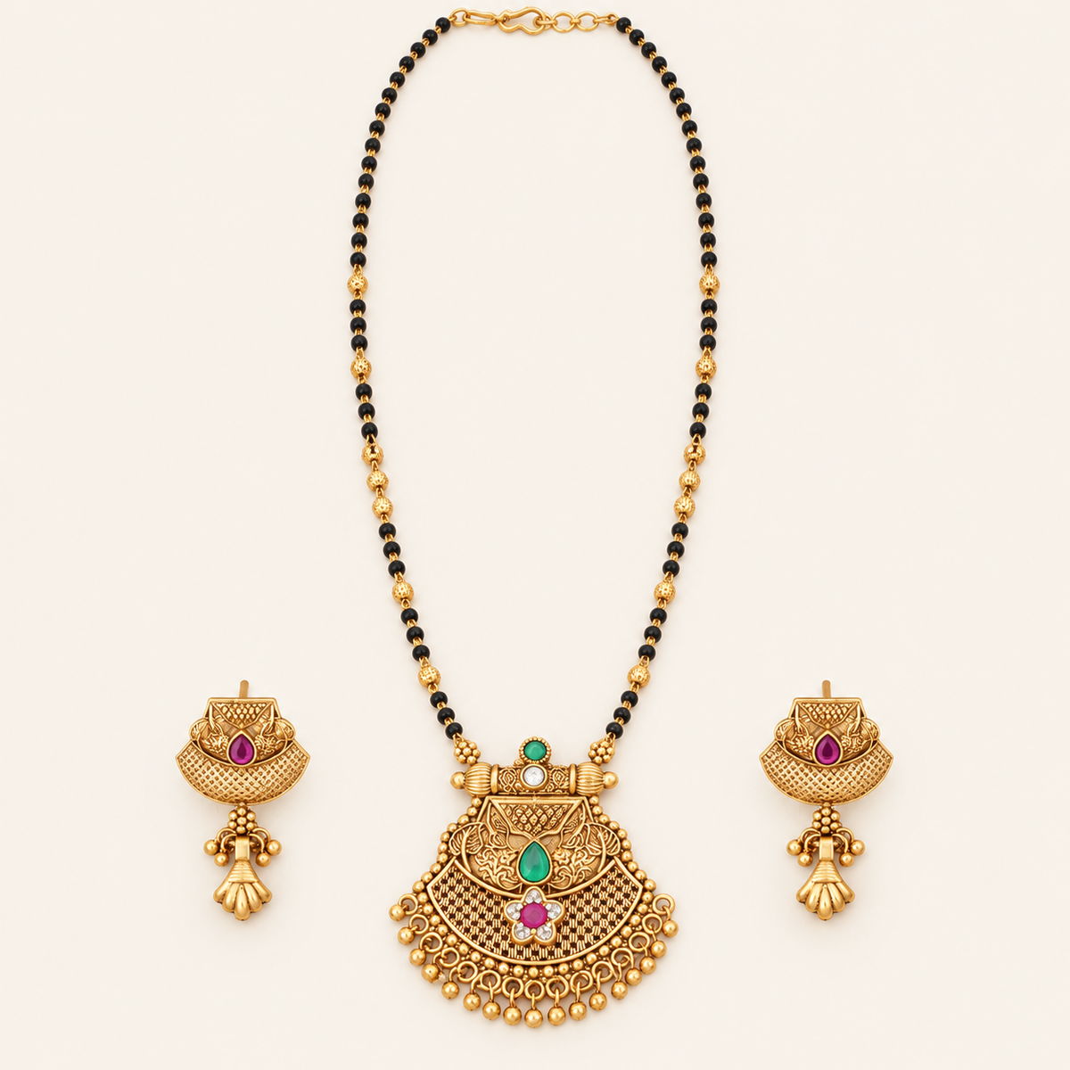 Antique Gold Ball Drop Mangalsutra Set