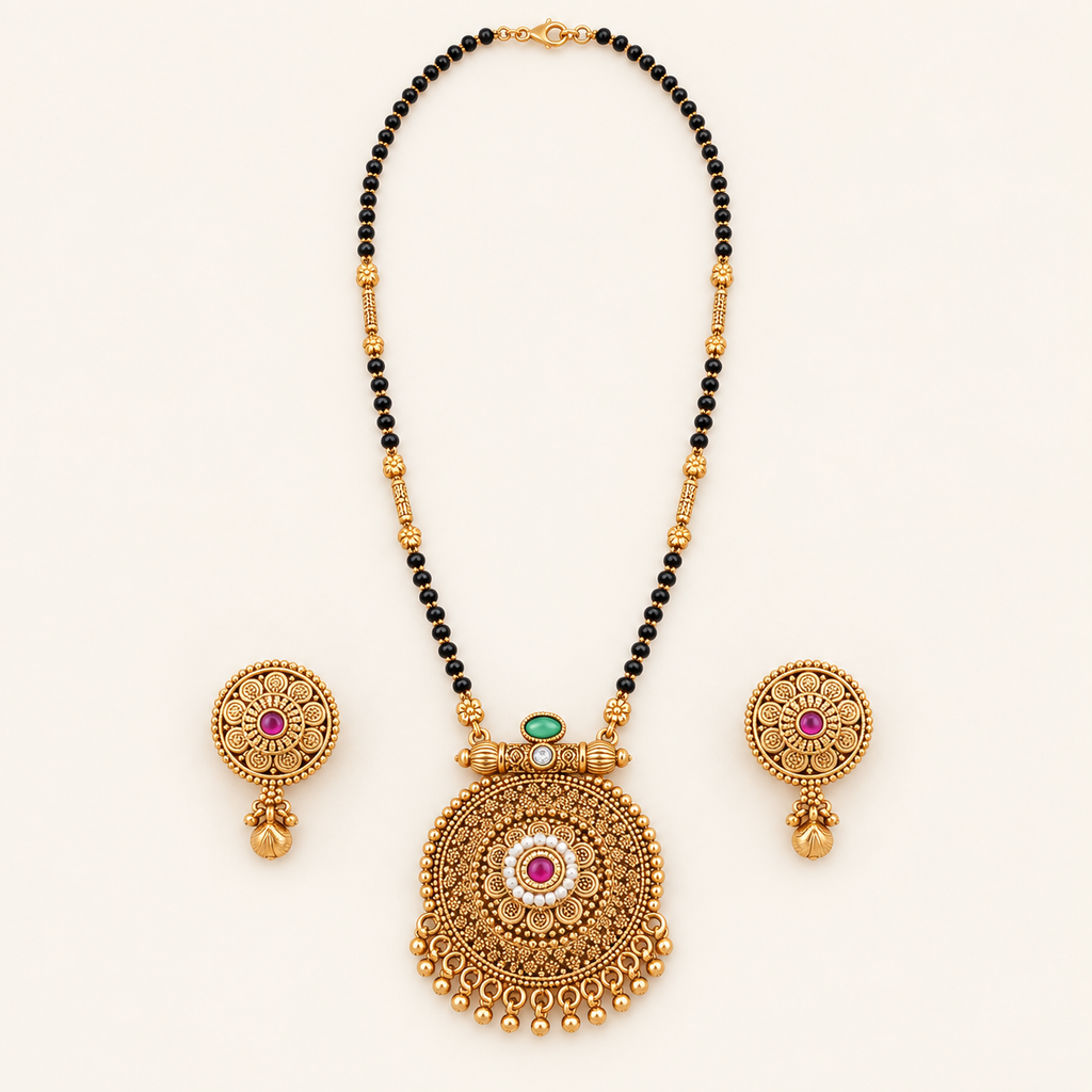 Stunning antique gold filigree stone mangalsutra set